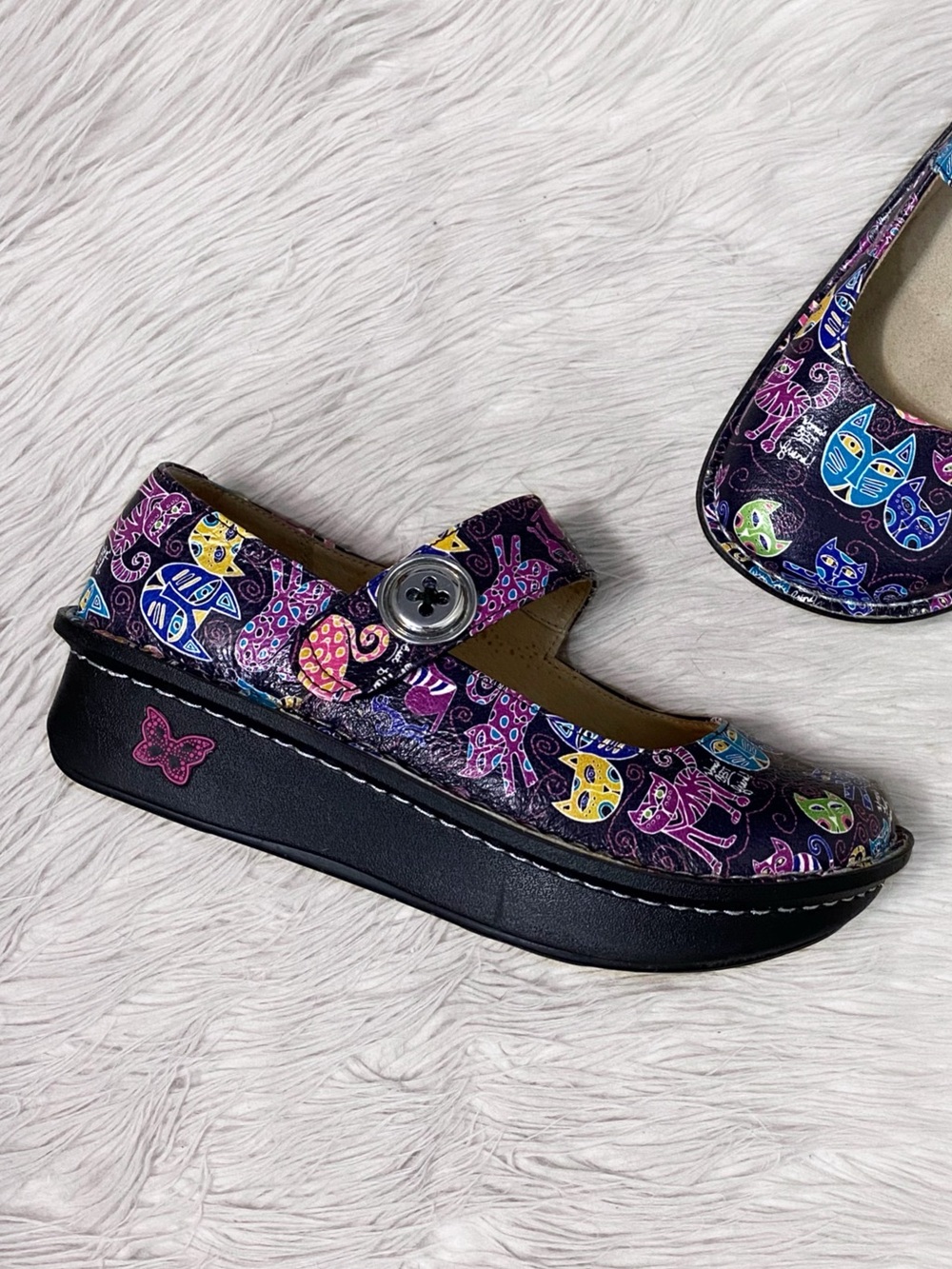 Alegria Paloma Mary Jane Comfort Shoes Whimsical Cat Print Best Friend Nurse 37